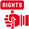 Icon of hand holding up a sign for rights
